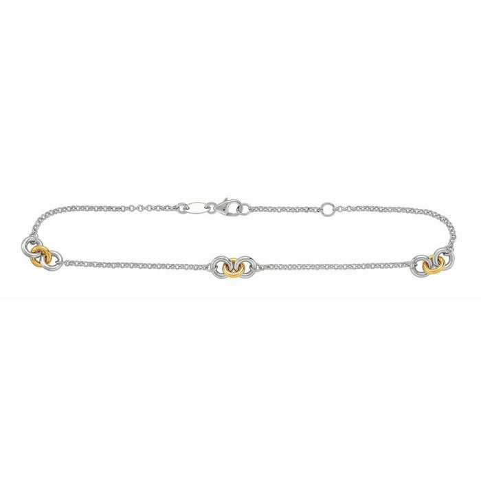14k Yellow Gold and Sterling Silver Triple Ring Stationed Anklet
