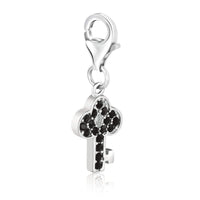 Sterling Silver Key Charm with Black Tone Crystal Accents