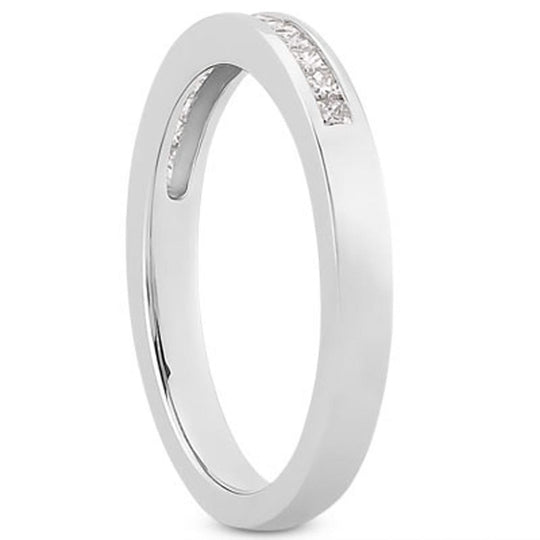 14K white gold ring with channel-set princess diamond stones