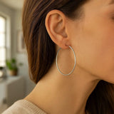 Rhodium Plated Hoop Earrings in Sterling Silver (2x50mm) thumbnail 4