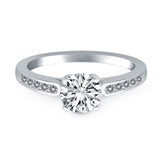 14K white gold engagement ring with channel-set diamond stones and cathedral setting thumbnail 1