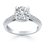 14K white gold trellis engagement ring with round diamond stones thumbnail 1