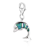 925 sterling silver dolphin charm with opal accent stone thumbnail 1