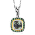 18K yellow gold and silver pendant with green tsavorite and green amethyst stones