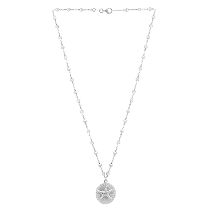 Sterling Silver Rhodium Plated Starfish Medallion Necklace