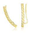 14K yellow gold ring with curved tube form and machined diamond cuts