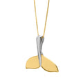 10K yellow gold whale tail pendant necklace with polished flukes and top bail