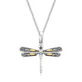 18K yellow gold and sterling silver dragonfly pendant with two-tone wing detailing