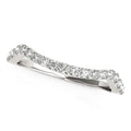 14K white gold wedding band with round diamond stones along a curved line