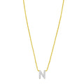 14K yellow gold N initial pendant necklace with small diamond stones