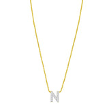 14K Yellow Gold Mini Diamond N Initial Pendant Necklace thumbnail 1