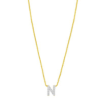 14K Yellow Gold Mini Diamond N Initial Pendant Necklace