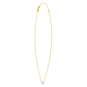 14K Yellow Gold Mini Diamond N Initial Pendant Necklace