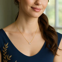 14K Yellow Gold Mini Diamond N Initial Pendant Necklace