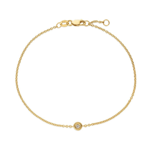 14K yellow gold bracelet with single round diamond stone