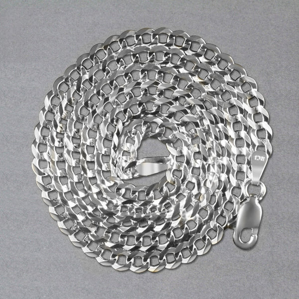 Rhodium Plated 3.7mm Sterling Silver Curb Style Chain (3.70 mm)