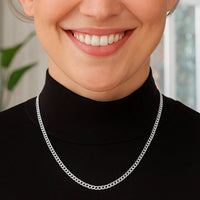 Rhodium Plated 3.7mm Sterling Silver Curb Style Chain (3.70 mm)