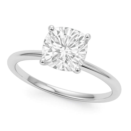 10K white gold ring with cushion diamond solitaire center stone