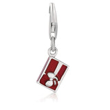 925 sterling silver gift box charm with bow and red enamel finish thumbnail 1