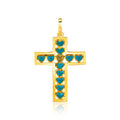 14K yellow gold heart cross pendant with openwork design