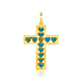 14K Yellow Gold Green Heart Cross Pendant thumbnail 1