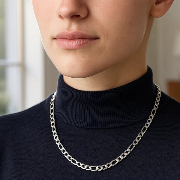 14k White Gold Solid Figaro Chain (6.00 mm)