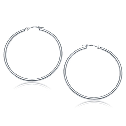 14k White Gold Polished Hoop Earrings (2x40mm)