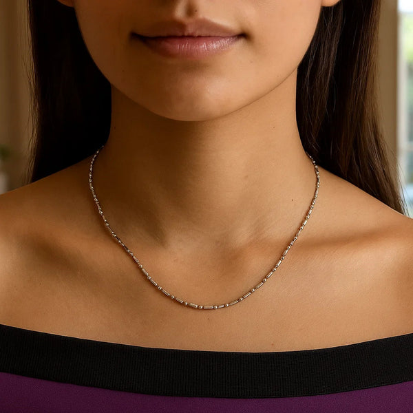 14k White Gold Diamond-Cut Alternating Bead Chain (1.30 mm)
