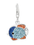 Sterling silver 925 fish charm with multi-tone faceted crystal stones