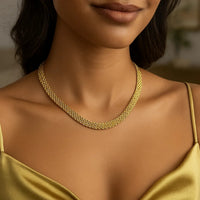 14k Yellow Gold Fancy Polished Multi-Row Panther Link Necklace