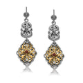 18K yellow gold filigree open oval dangling earrings with sterling silver