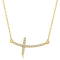 14K yellow gold curved crucifix necklace with accent diamond stones