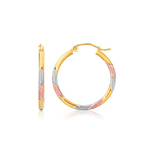 Load image into Gallery viewer, 14k Tri-Color Textured Hoop Earrings (2x22mm)