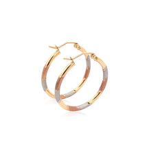 Load image into Gallery viewer, 14k Tri-Color Textured Hoop Earrings (2x22mm)