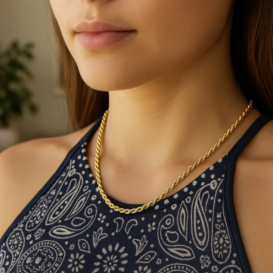 14k Yellow Gold Solid Diamond Cut Rope Chain (4.00 mm)