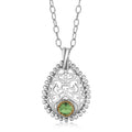 18K yellow gold and silver pendant with round green amethyst stone