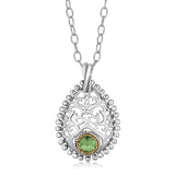 18K Yellow Gold and Sterling Silver Pendant with Round Green Amethyst thumbnail 1