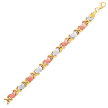 Load image into Gallery viewer, 14k Tri-Color Gold Fancy Satin Heart Line Bracelet (6.35 mm)