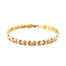 Load image into Gallery viewer, 14k Tri-Color Gold Fancy Satin Heart Line Bracelet (6.35 mm)