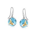 18K yellow gold bow drop earrings with round blue topaz stones