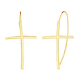 14K yellow gold cross thread drop earrings with polished crossed strands