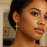 14K Yellow Gold Cross Thread Drop Earrings thumbnail 4