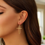 14K Yellow Gold Cross Thread Drop Earrings thumbnail 5