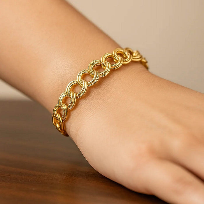 14k Yellow Gold Solid Double Link Charm Bracelet (8.00 mm)