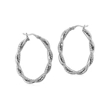 Load image into Gallery viewer, Sterling Silver Oval Hoop Braided Diamond Cut Earrings(4x22mm)