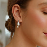 Sterling Silver Puffed Graduated Hoop Earrings thumbnail 3