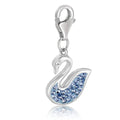 Sterling silver 925 swan charm with blue-tone crystal accents