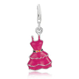 Sterling silver 925 dress charm with pink enamel coating thumbnail 1