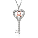 14K Rose Gold and Sterling Silver Reversible Heart Key Pendant thumbnail 1