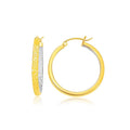 14K two tone white and yellow gold petite patterned hoop earrings 3x25mm